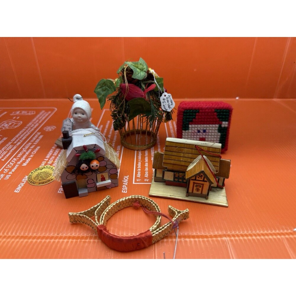 Lot of vintage christmas ornaments - some handmade, sweden, ireland 6 total